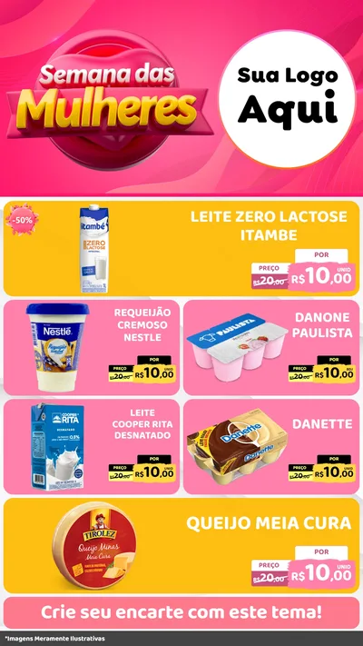 Modelo de TV para TV Vertical com o tema Semana das Mulheres para Frios e Laticínios