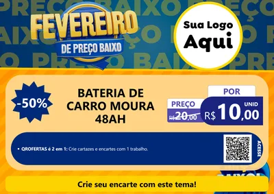 Modelo de Cartaz para Cartaz A4 Horizontal com o tema Fevereiro de Preço Baixo para Baterias Elétricas