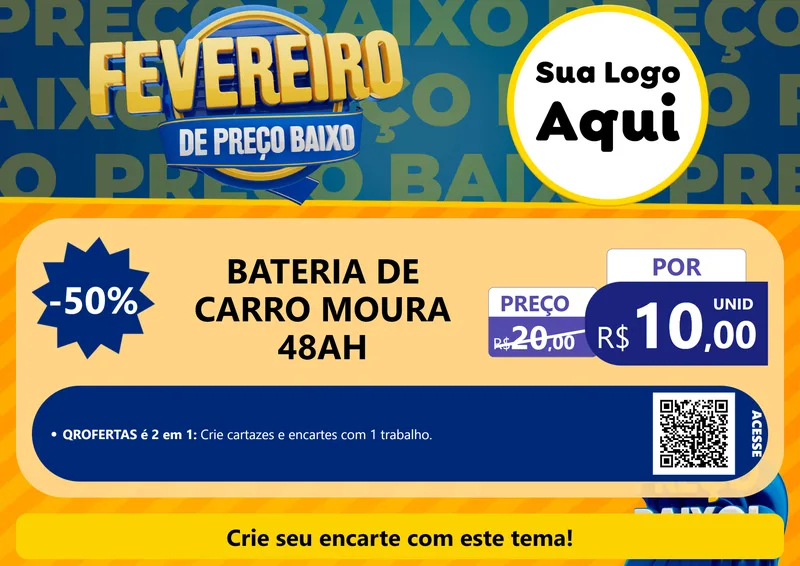 Modelo de Cartaz para Cartaz A4 Horizontal com o tema Fevereiro de Preço Baixo para Baterias Elétricas