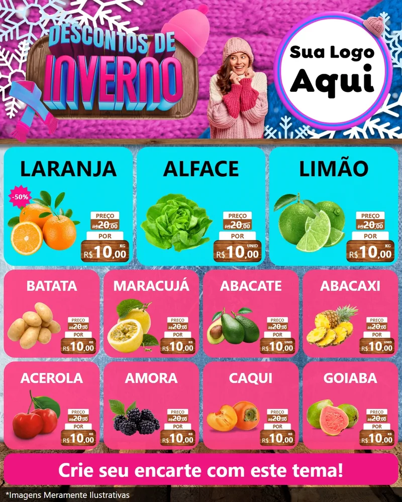 Modelo de Rede Social para Feed Instagram com o tema Descontos de Inverno para Hortifrúti