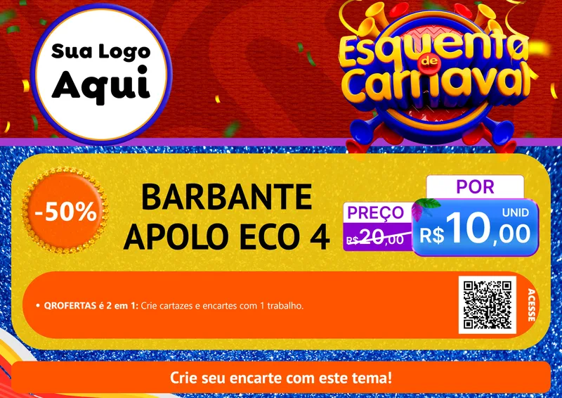 Modelo de Cartaz para Cartaz A4 Horizontal com o tema Esquenta de Carnaval para Armarinho e Aviamentos