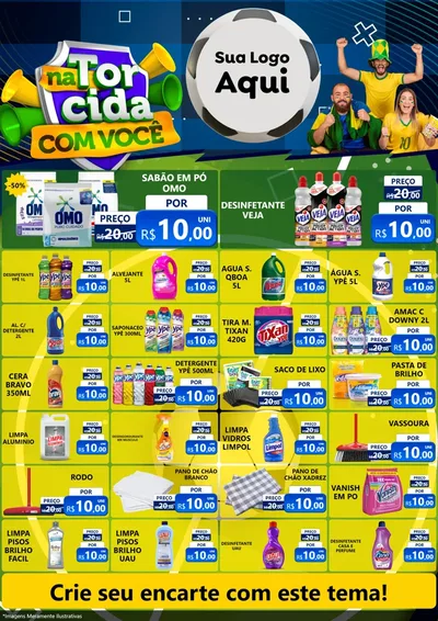 Modelo de Encarte para Encarte A4 Vertical com o tema Na Torcida Com Você - Copa para Produtos de Limpeza