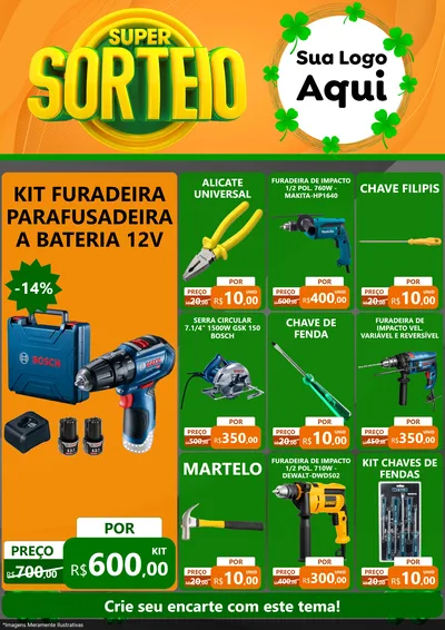 Modelo de Encarte para Encarte A4 Vertical com o tema Super Sorteio para Maquinas e Ferramentas