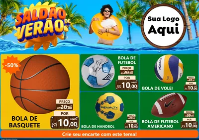 Modelo de Encarte para Encarte A4 Horizontal com o tema Saldão de Verão para Artigos Esportivos