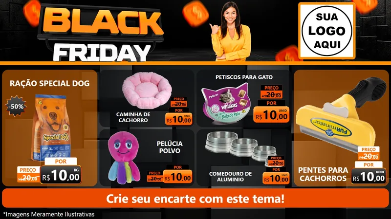 Modelo de TV para TV Horizontal com o tema Black Friday para Pet Shop