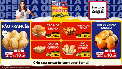 Modelo de TV para TV Horizontal com o tema Ofertas de Agosto - Preços Incríveis para Padaria