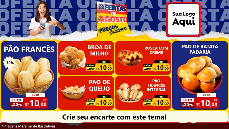 Modelo de TV para TV Horizontal com o tema Ofertas de Agosto - Preços Incríveis para Padaria