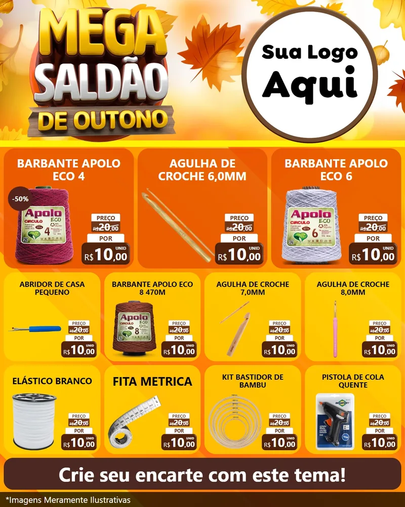 Modelo de Rede Social para Feed Instagram com o tema Mega Saldão de Outono para Armarinho e Aviamentos