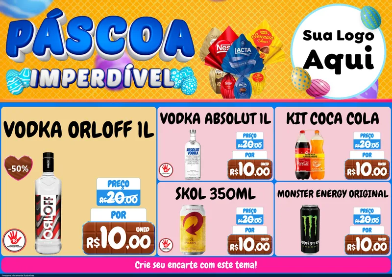 Modelo de Encarte para Encarte A4 Horizontal com o tema Páscoa Imperdível para Distribuidora de bebidas