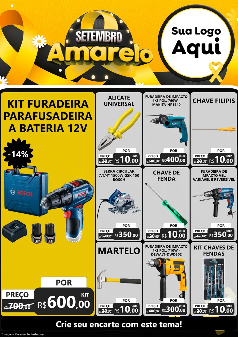 Modelo de Encarte para Encarte A4 Vertical com o tema Setembro Amarelo para Maquinas e Ferramentas
