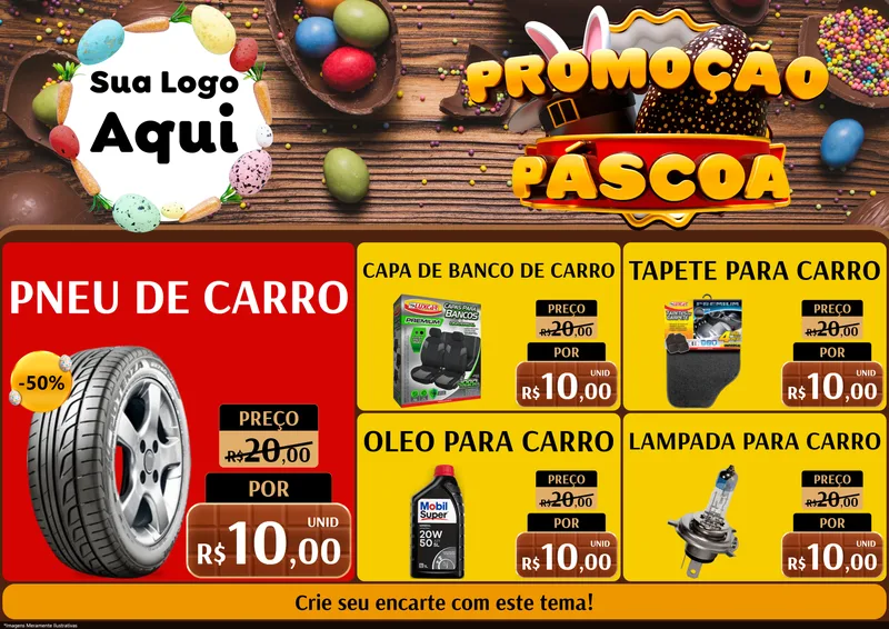Modelo de Encarte para Encarte A4 Horizontal com o tema Promoção Páscoa para Auto peças