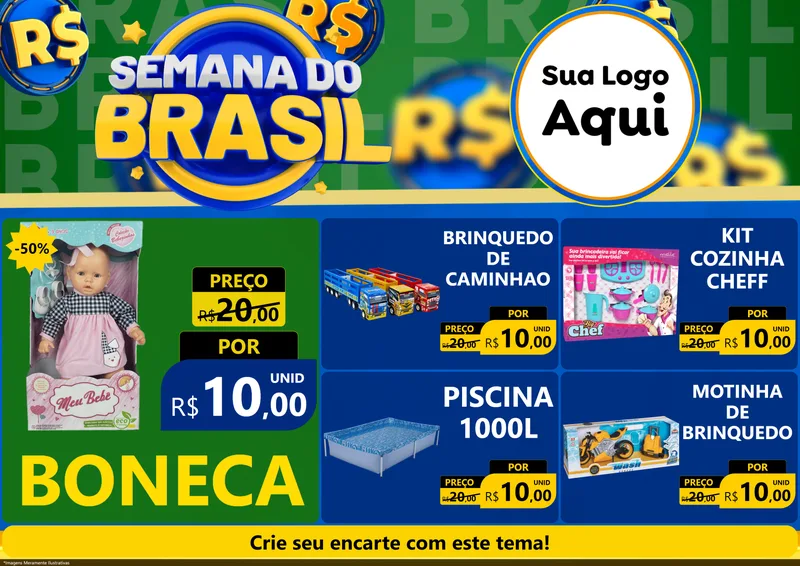 Modelo de Encarte para Encarte A4 Horizontal com o tema Semana Do Brasil para Brinquedos