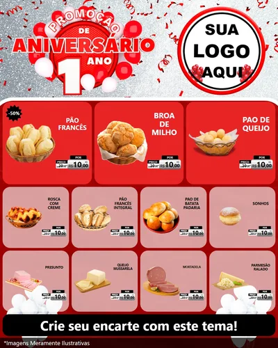 Modelo de Rede Social para Feed Instagram com o tema Promoção de Aniversário - 1 Ano para Padaria