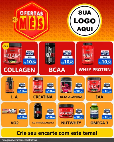 Modelo de Rede Social para Feed Instagram com o tema Ofertas do Mês para Suplementos alimentares