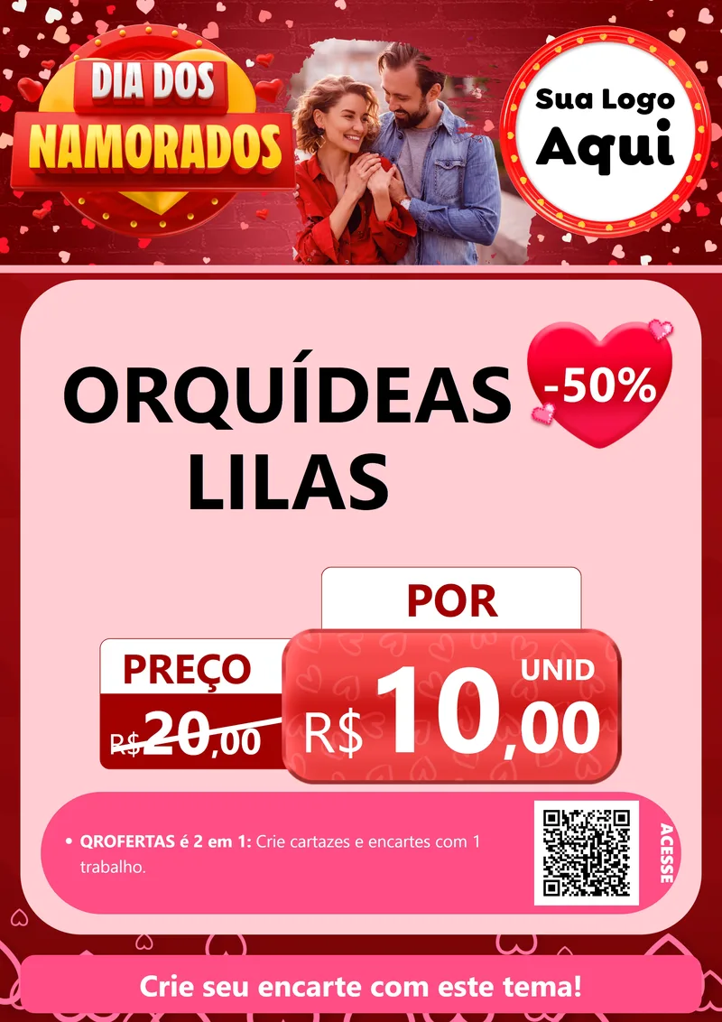 Modelo de Cartaz para Cartaz A4 Vertical com o tema Dia Dos Namorados para Floricultura e jardim