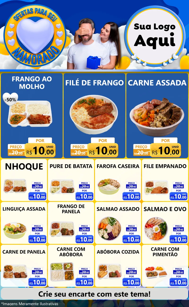Modelo de Encarte para Encarte Grande com o tema Ofertas Para Seu Namorado para Restaurante