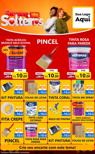 Modelo de Encarte para Encarte Grande com o tema Semana dos Solteiros para Tintas e Ferramentas