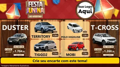 Modelo de TV para TV Horizontal com o tema Festa Junina de Ofertas para Concessionaria de Carros