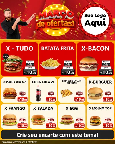 Modelo de Rede Social para Feed Instagram com o tema Março de Ofertas! para Hamburgueria
