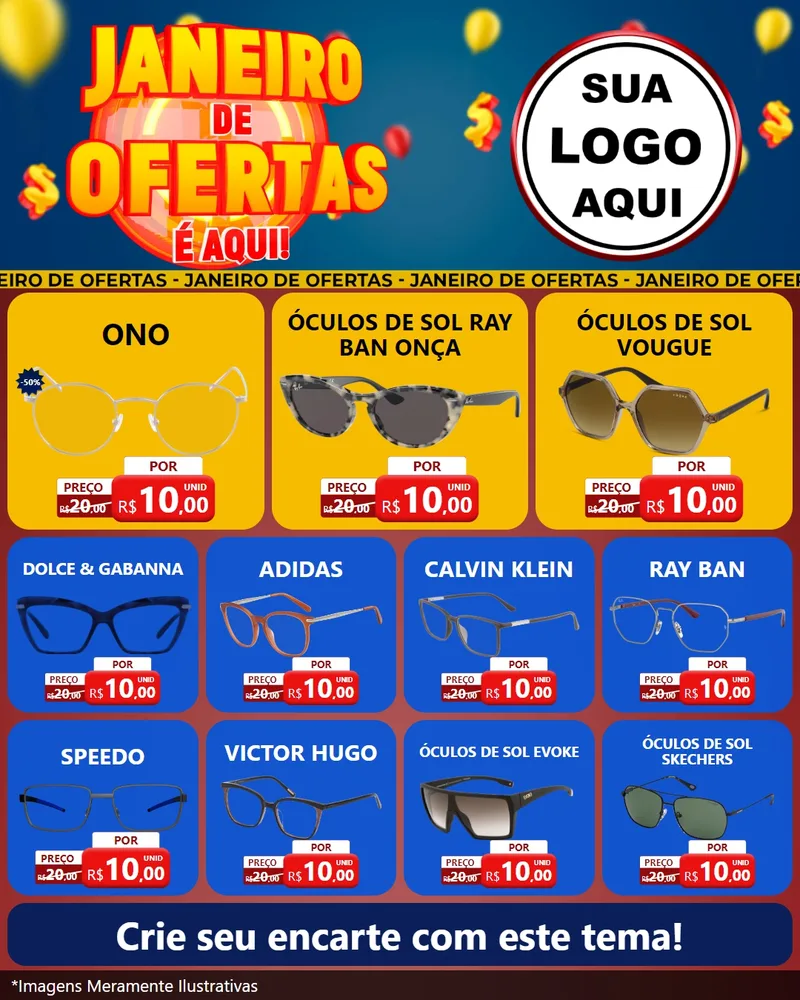 Modelo de Rede Social para Feed Instagram com o tema Janeiro de Ofertas É Aqui! para Óticas