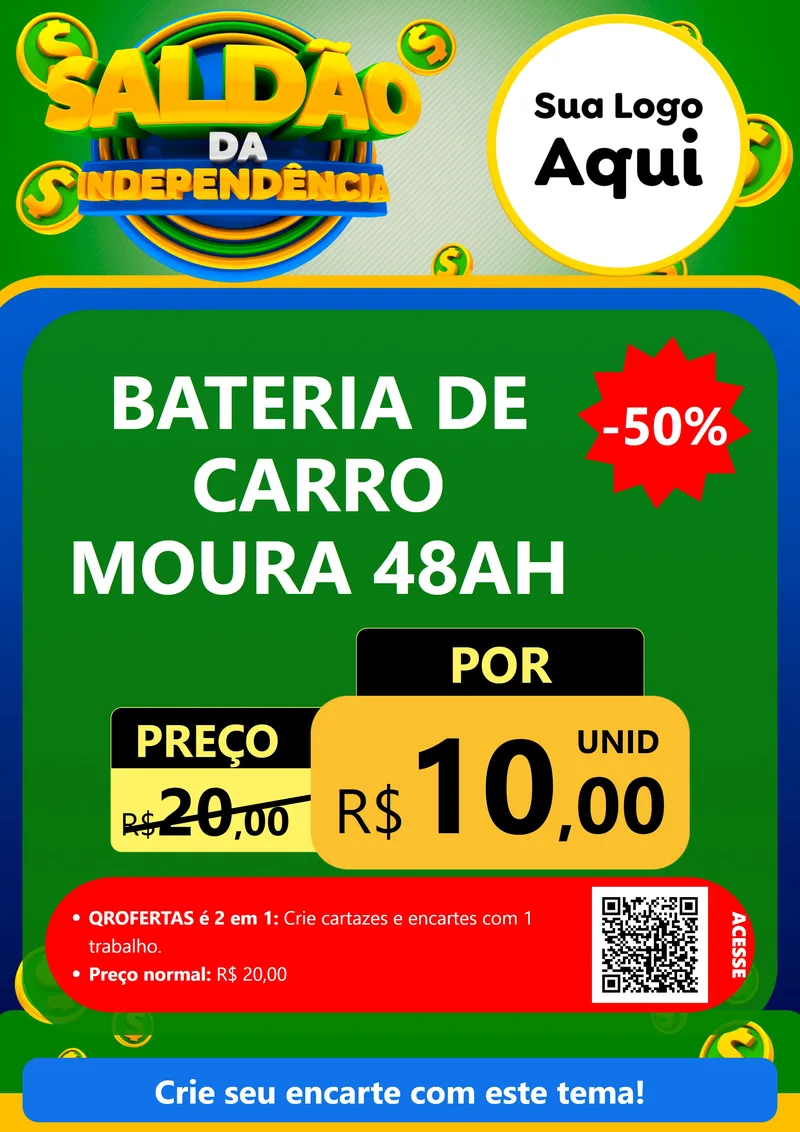 Modelo de Cartaz para Cartaz A4 Vertical com o tema Saldão da Indepêndencia para Baterias Elétricas