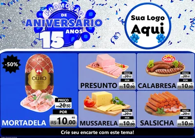 Modelo de Encarte para Encarte A4 Horizontal com o tema Promoção de Aniversário - 15 Anos para Frios e Laticínios