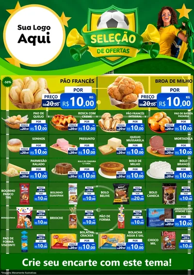 Modelo de Encarte para Encarte A4 Vertical com o tema Seleção de Ofertas - Copa para Padaria