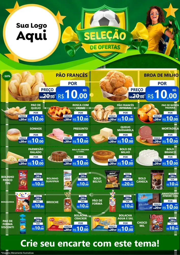 Modelo de Encarte para Encarte A4 Vertical com o tema Seleção de Ofertas - Copa para Padaria