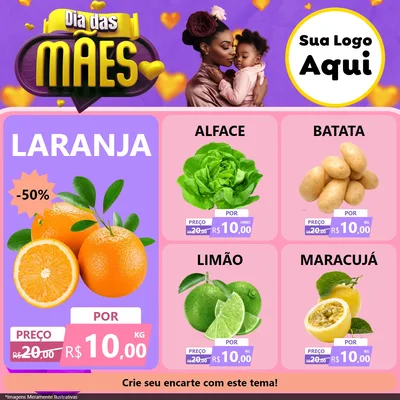 Modelo de Rede Social para Feed Facebook com o tema Dia das Mães para Hortifrúti