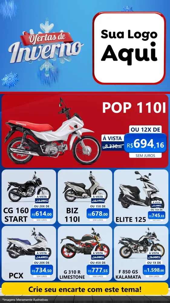 Modelo de Rede Social para Stories com o tema Ofertas de Inverno para Concessionaria de Motos