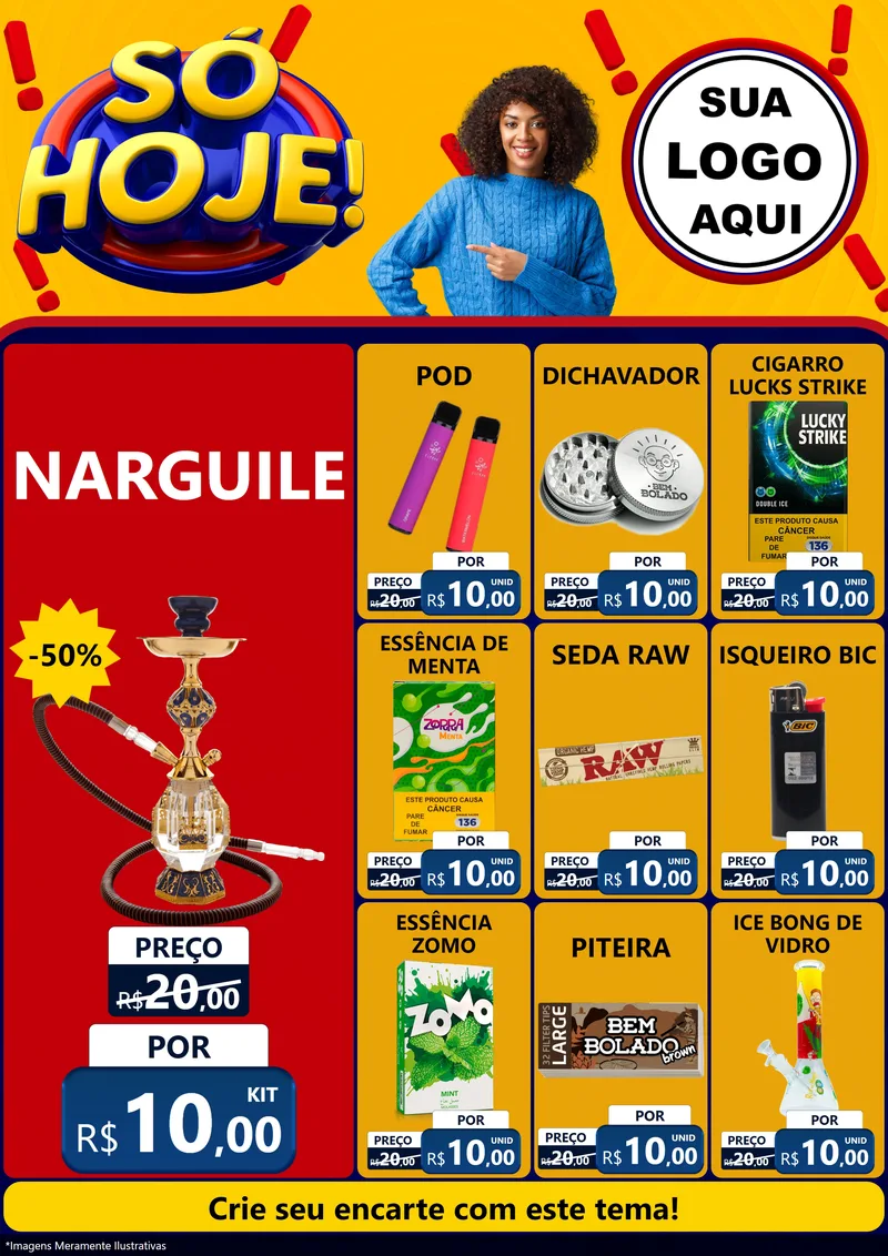 Modelo de Encarte para Encarte A4 Vertical com o tema Só Hoje! para Tabacaria