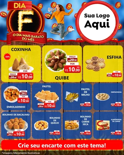 Modelo de Rede Social para Feed Instagram com o tema Dia F - O Dia Mais Barato Do Mês para Salgadaria