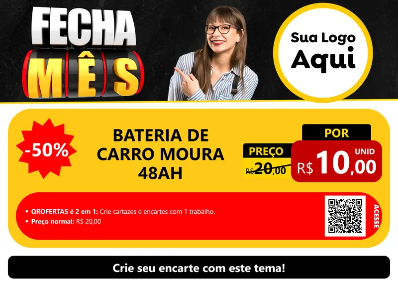 Modelo de Cartaz para Cartaz A4 Horizontal com o tema Fecha Mês para Baterias Elétricas