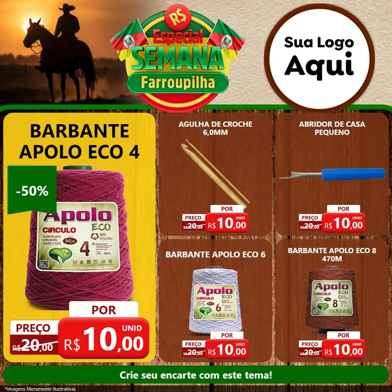 Modelo de Rede Social para Feed Facebook com o tema Especial Semana Farroupilha para Armarinho e Aviamentos