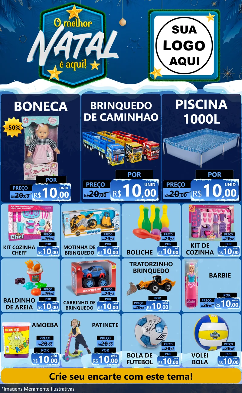 Modelo de Encarte para Encarte Grande com o tema O Melhor Natal É Aqui! para Brinquedos