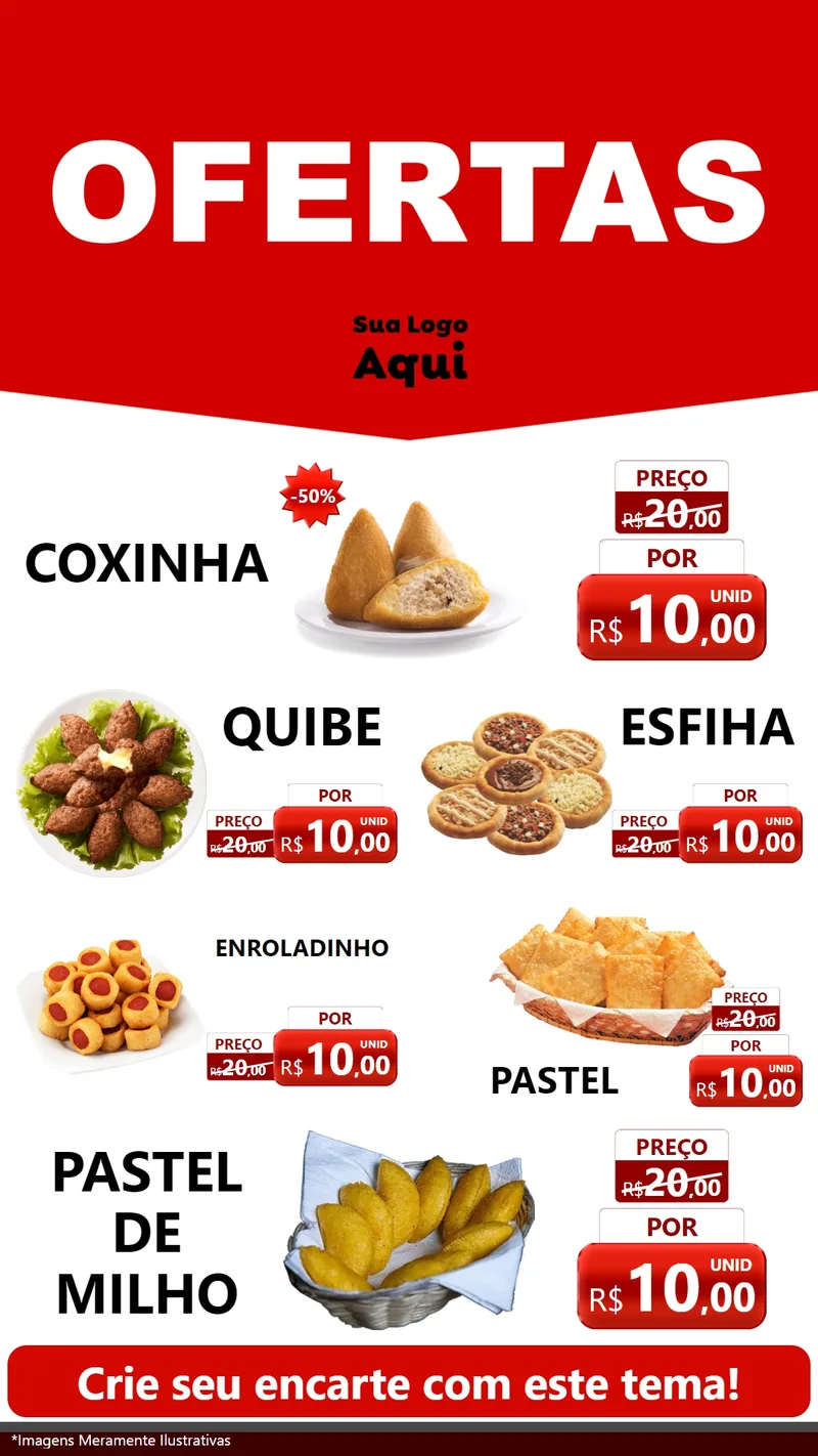 Modelo de TV para TV Vertical com o tema Ofertas Vermelho Cartaz para Salgadaria