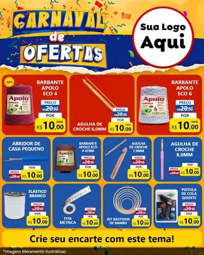 Modelo de Rede Social para Feed Instagram com o tema Carnaval de Ofertas para Armarinho e Aviamentos