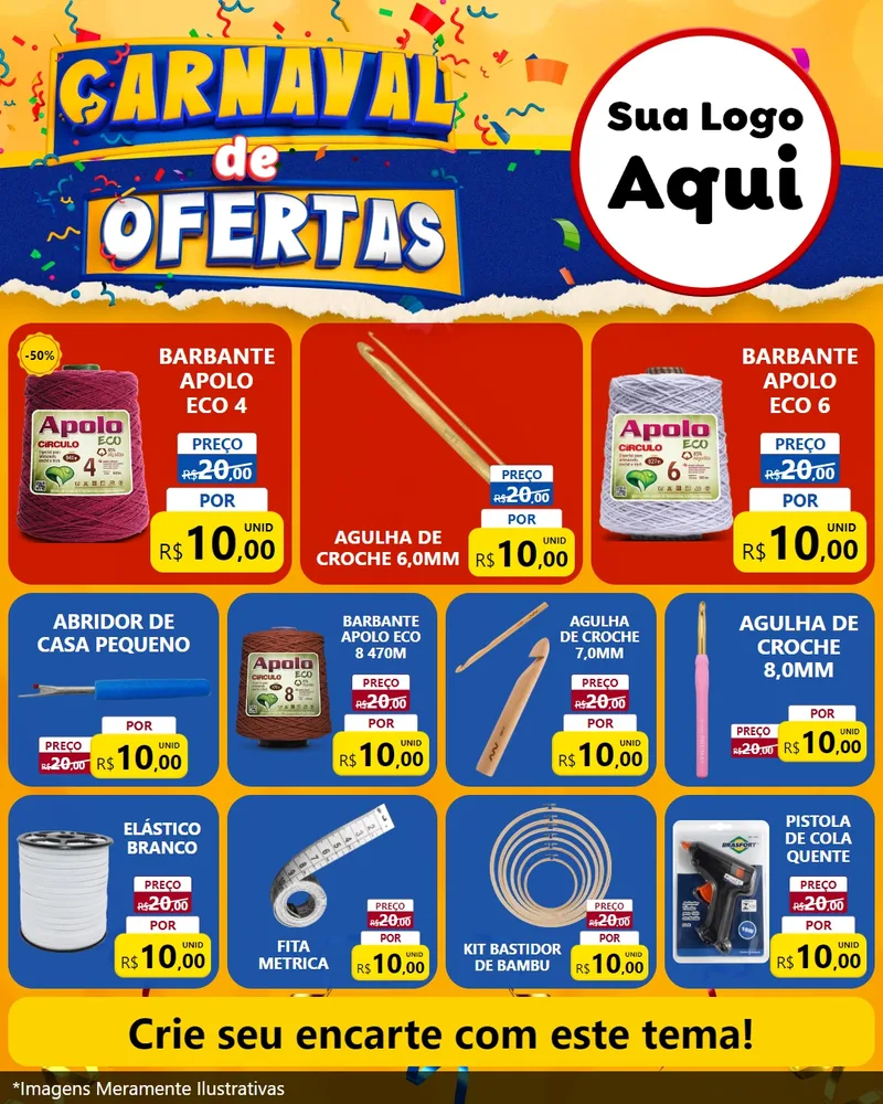 Modelo de Rede Social para Feed Instagram com o tema Carnaval de Ofertas para Armarinho e Aviamentos