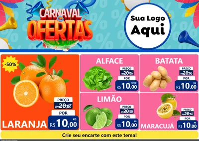 Modelo de Encarte para Encarte A4 Horizontal com o tema Carnaval de Ofertas para Hortifrúti