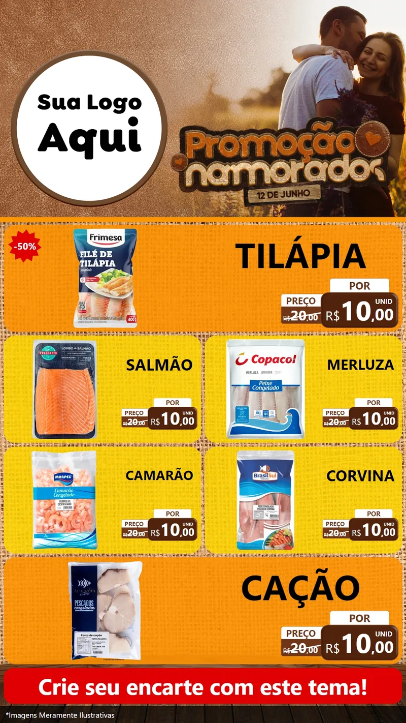 Modelo de TV para TV Vertical com o tema Promoção Namorados para Peixaria