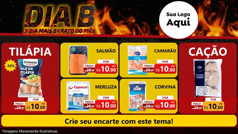 Modelo de TV para TV Horizontal com o tema Dia B para Peixaria