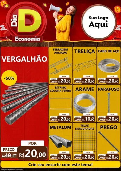 Modelo de Encarte para Encarte A4 Vertical com o tema Dia D Economia para Ferragens
