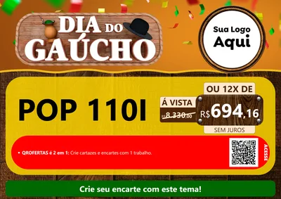 Modelo de Cartaz para Cartaz A4 Horizontal com o tema Dia do Gaúcho para Concessionaria de Motos