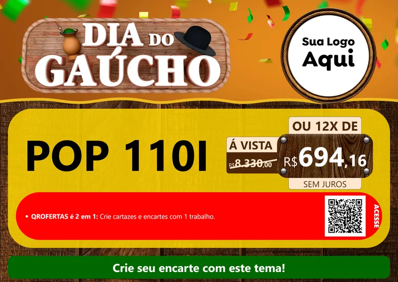 Modelo de Cartaz para Cartaz A4 Horizontal com o tema Dia do Gaúcho para Concessionaria de Motos