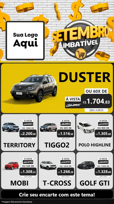 Modelo de Rede Social para Stories com o tema Setembro Imbatível para Concessionaria de Carros