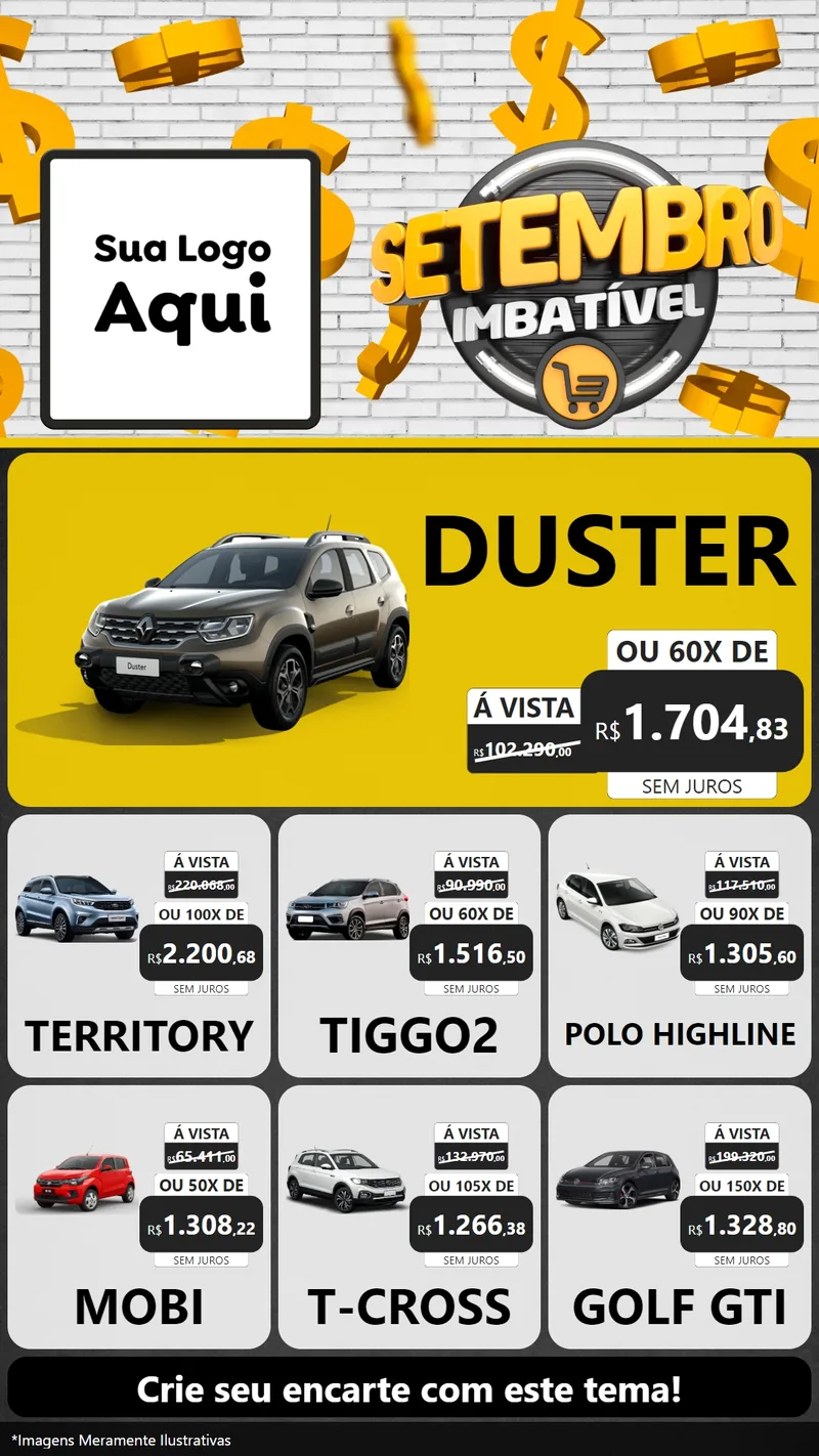 Modelo de Rede Social para Stories com o tema Setembro Imbatível para Concessionaria de Carros