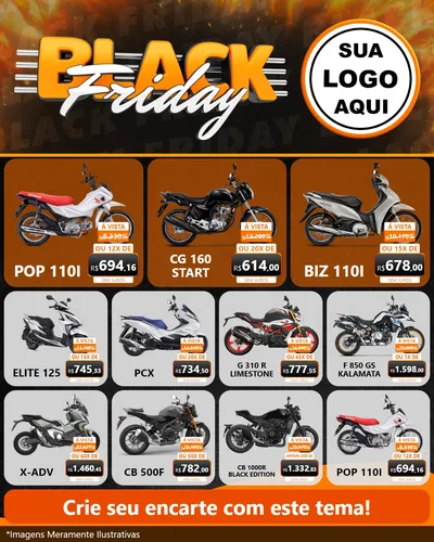 Modelo de Rede Social para Feed Instagram com o tema Black Friday para Concessionaria de Motos
