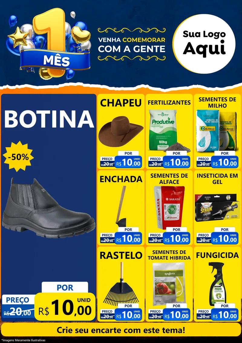 Modelo de Encarte para Encarte A4 Vertical com o tema Um Mês de Aniversário para Agropecuária
