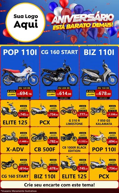 Modelo de Encarte para Encarte Grande com o tema Aniversário para Concessionaria de Motos