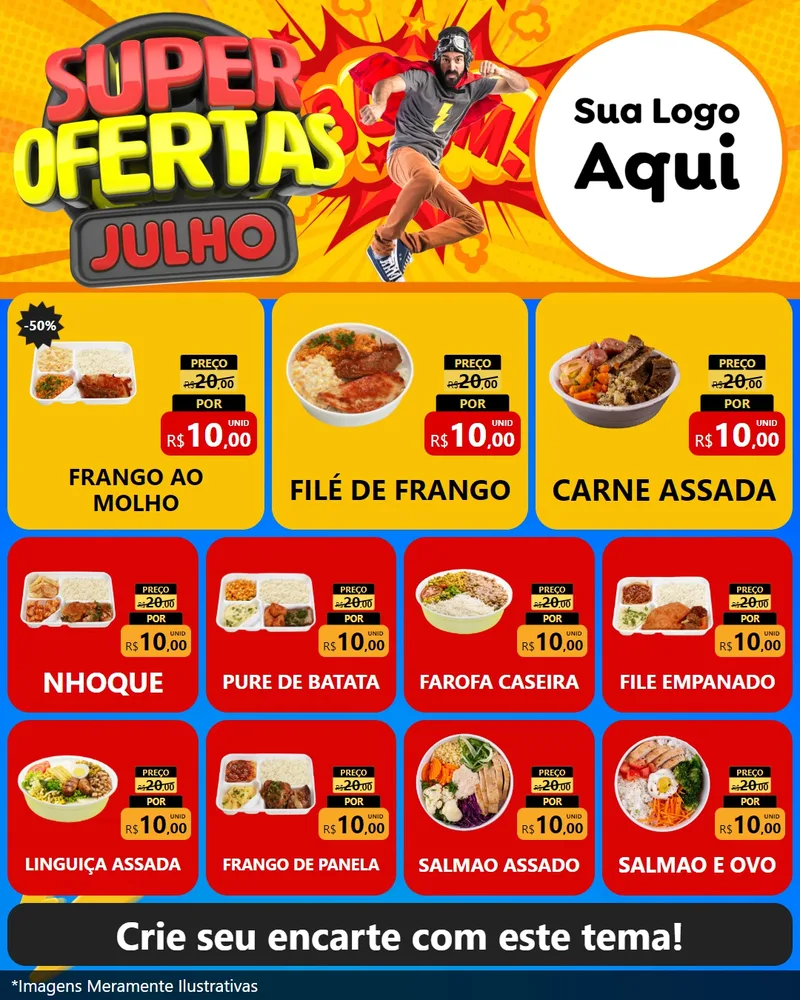 Modelo de Rede Social para Feed Instagram com o tema Super Ofertas Julho para Restaurante